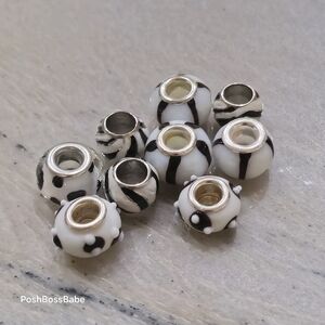 Lot of 9 metal core center murano glass beads for pandora type bracelets
